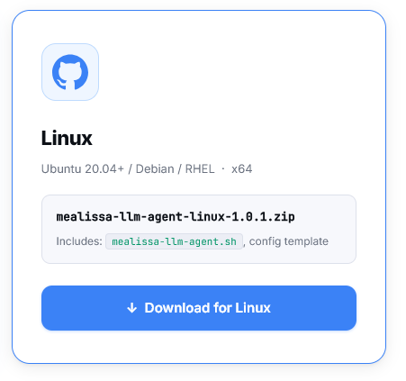 Download card for the Linux mealissa-llm-agent