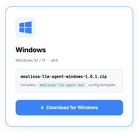 Download card for the Windows mealissa-llm-agent